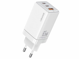 خرید بهترین شارژر دیواری فست یو اس بی و تایپ سی 65 وات یوسامز USAMS US-CC180 ACC Three Ports GaN Charger EU Plug