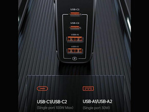 شارژر دیواری فست 100 وات یوسامز  Usams US-CC145 T44 100W 4 ports gan fast 2a+2c charger (EU)