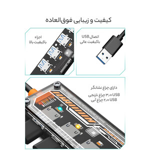 خرید هاب یو اس بی 5 پورت شفاف کوتسی