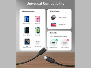 کابل شارژ سریع تایپ سی به لایتنینگ 30 سانتی‌متری انکر Anker USB-C to Lightning Cable A8831H11