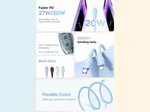 کابل شارژ سریع تایپ سی به لایتنینگ 20 وات 2 متری بیسوس Baseus Pudding Series Fast Charging Cable Type-C to IP 20W P10355701111-01