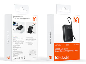 پاور بانک تایپ سی و یو اس بی 22.5 وات 20000 همراه با کابل لایتنینگ مک دودو Mcdodo MC-371 Power Bank 20000mAh 22.5W