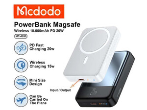 کوچکترین پاوربانک وایرلس 10000 مگ سیف مک دودو  Mcdodo MC-426 15W Magnetic Wireless Power Bank 10000mAh