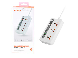 خرید چند راهی برق سه سوکت و 4 یو اس بی 1 تایپ سی پورودو  Porodo FWCH013 Multi-Port Power HUB 4 USB-A/USB-C Kit 2M