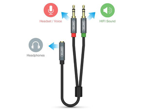 فروش کابل مبدل دو به یک 0.2 متر AUX یونیتک Unitek Y-C957ABK 0.2M, 3.5MM AUX Audio Cable Female to 2*Male