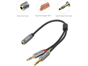 قیمت کابل مبدل دو به یک 0.2 متر AUX یونیتک Unitek Y-C957ABK 0.2M, 3.5MM AUX Audio Cable Female to 2*Male