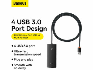 هاب یو اس بی چهار پورت با کابل یک متری بیسوس Baseus WKQX030101 Baseus Lite Series 4-Port USB-A HUB Adapter