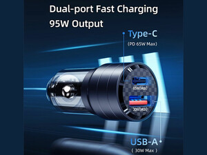 شارژر فندکی فست شارژ یو اس بی و تایپ سی 95 وات یوسامز  USAMS US-CC176 C36 95W Usb-a + Usb-c Fast Car Charger