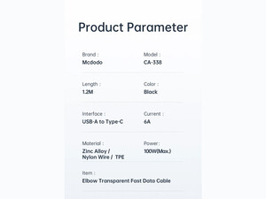 ارزانترین کابل شارژ USB به تایپ سی 100 واتی مک دودو طول 1.2متر مدل MCDODO CA-3380