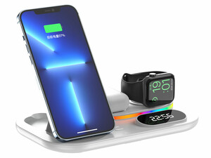 شارژر بی سیم چندکاره و ساعت رومیزی دیجیتال Wireless Charging Station with RGB Light and Digital Clock A06