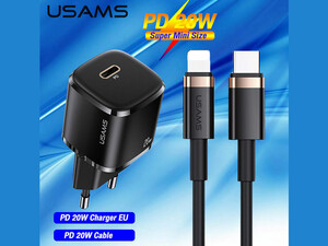 شارژر دیواری تایپ سی 20 وات و کابل شارژ تایپ سی به لایتنینگ یوسامز USAMS Charger + Type C to Lightning Data Cable