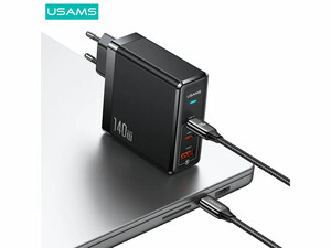 شارژر دیواری تایپ سی و یو اس بی سوپر فست شارژ 140 وات همراه کابل تایپ سی یوسامز USAMS US-CC168 Fast Charger With Type-C Cable