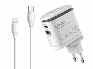 شارژر دیواری 25 وات فست شارژ الدنیو به همراه کابل لایتینگ LDNIO Home Charger A2423C LED Lamp