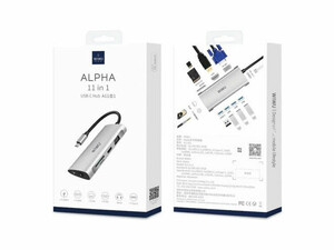 WiWU Alpha 11 in 1 (HDMI + 4*USB + VGA + RJ45 + SD + 3.5MM) Type C Hub