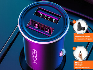 قیمت شارژر فندکی سریع دو پورت یو اس بی راک ROCK H11 4.8A 24W Mini Dual USB Car Charger