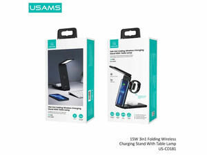 شارژر بی سیم 4 در 1 تاشوی رومیزی 15 وات همراه با چراغ یوسامز USAMS US-CD181 15W 4 in 1 Folding Desktop Wireless Charger