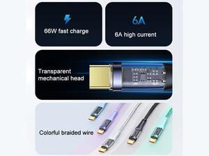 کابل تایپ سی فست شارژ یوسامز USAMS US-SJ572 Type-C Transparent Fast Charging Cata Cable1.2m