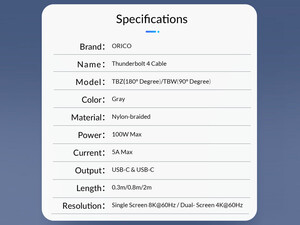 کابل تاندربولت 2 متری اوریکو ORICO TBW4-20 Thunderbolt 4 Data Cable