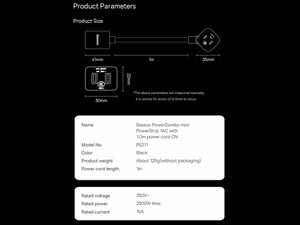 کابل افزایش طول یک متری بیسوس Baseus PowerCombo mini PowerStrip 1AC PSMN000001