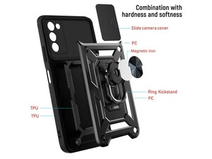 قاب محافظ لنز و حلقه دار سامسونگ Samsung Galaxy A03S Slide Camera &amp;amp; Ring Holder Stand Case