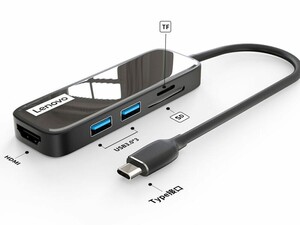 خرید هاب و رم‌ریدر تایپ‌سی با 5 پورت لنوو Lenovo 5 in 1 USB-C HUB HDMI 4K EH05