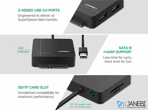 هاب یواس بی و کارتخوان یوگرین Ugreen USB3 To Sata3 Adaptor With Card Reader