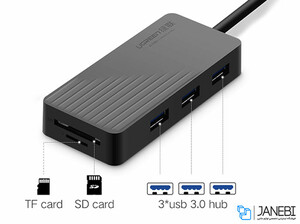 هاب یواس بی و کارتخوان یوگرین Ugreen 3-Ports USB 3.0 Hub With Card Reader