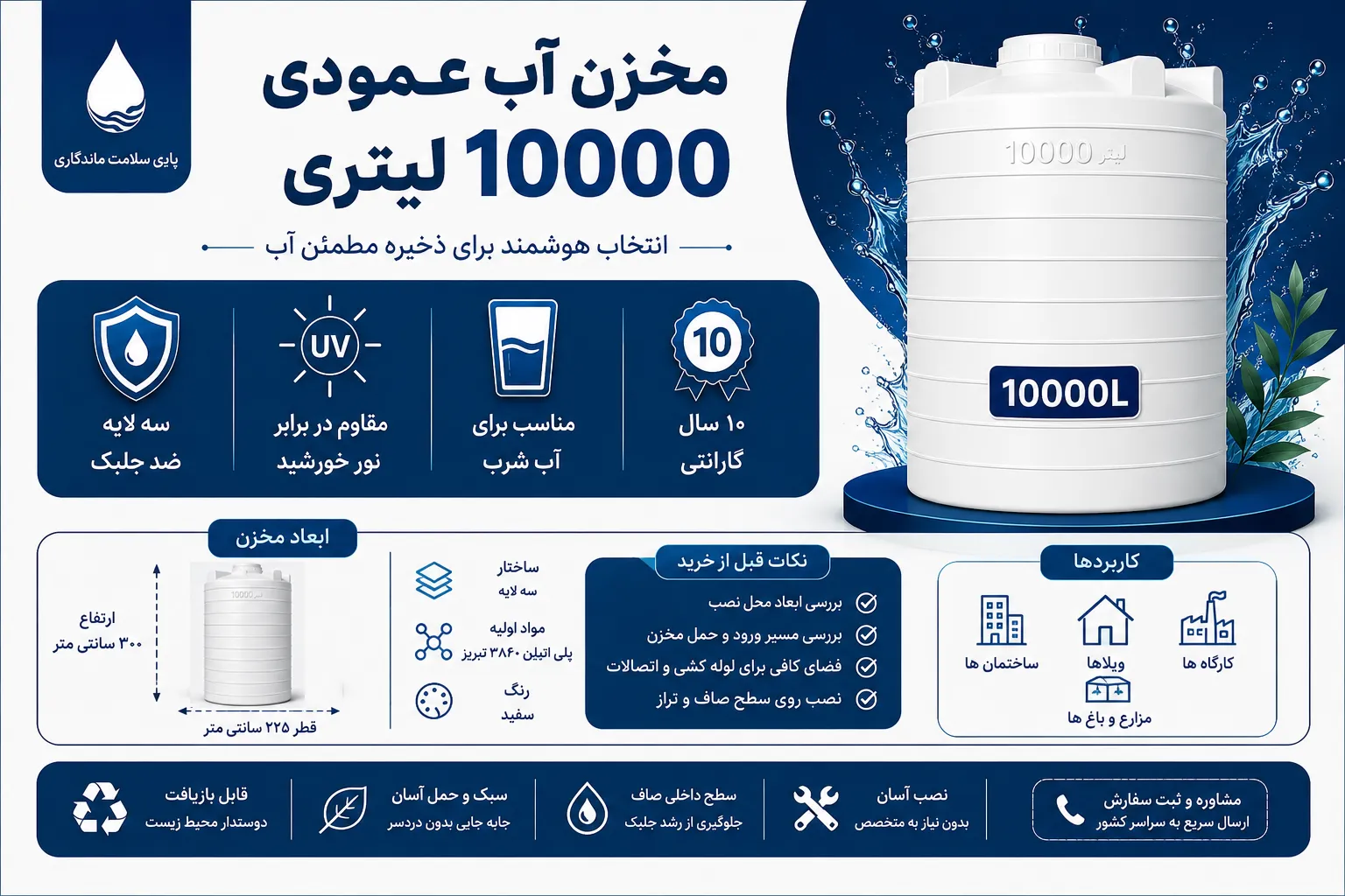 مخزن آب ۱۰۰۰۰ لیتری پلی اتیلن
