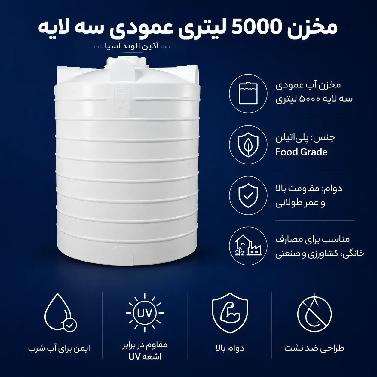 مخزن آب 5000 لیتری عمودی سه لایه
