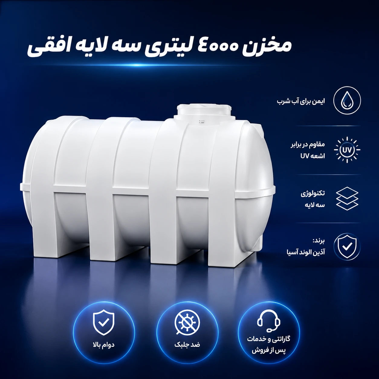 مخزن 4000 لیتری سه لایه افقی