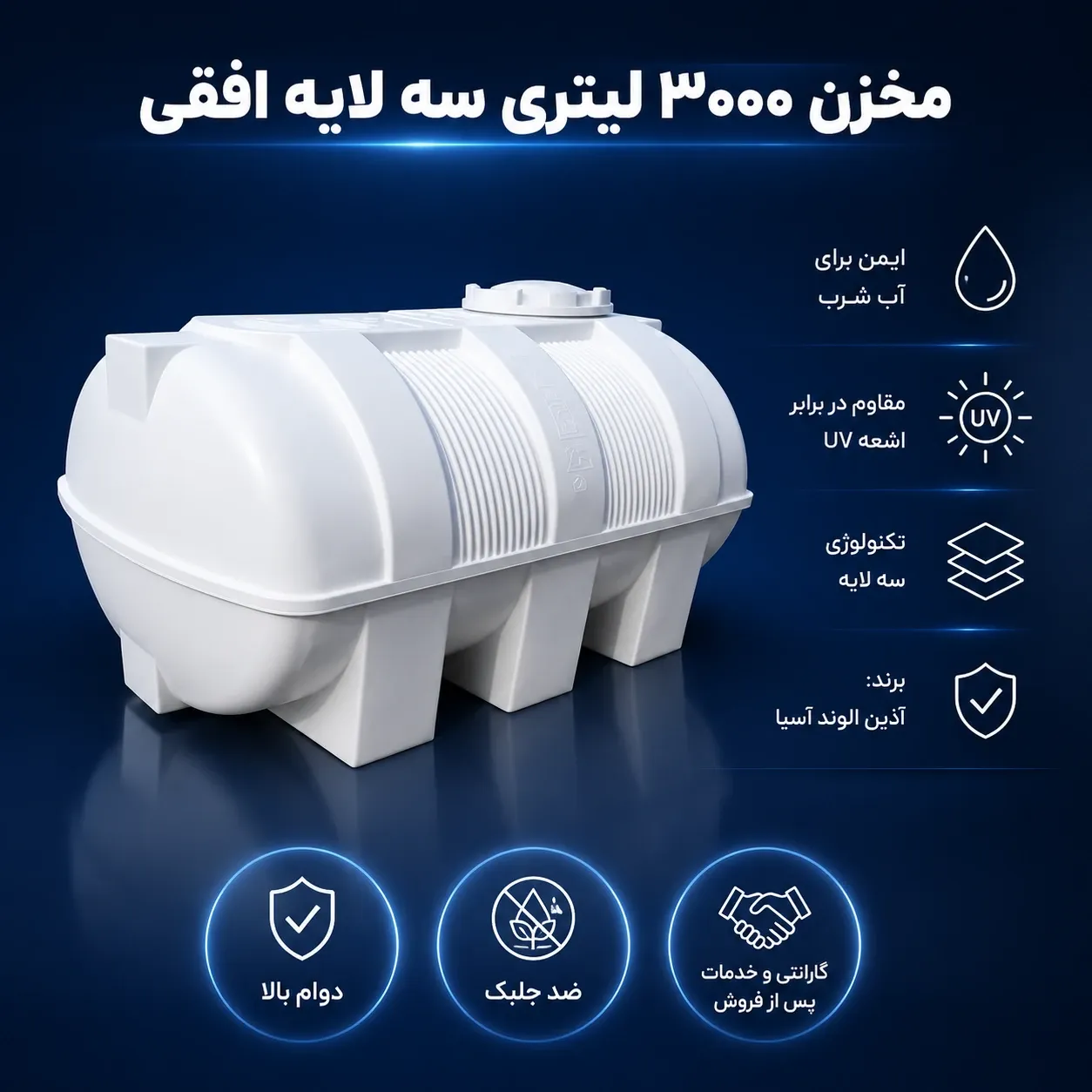 مخزن 3000 لیتری سه لایه افقی