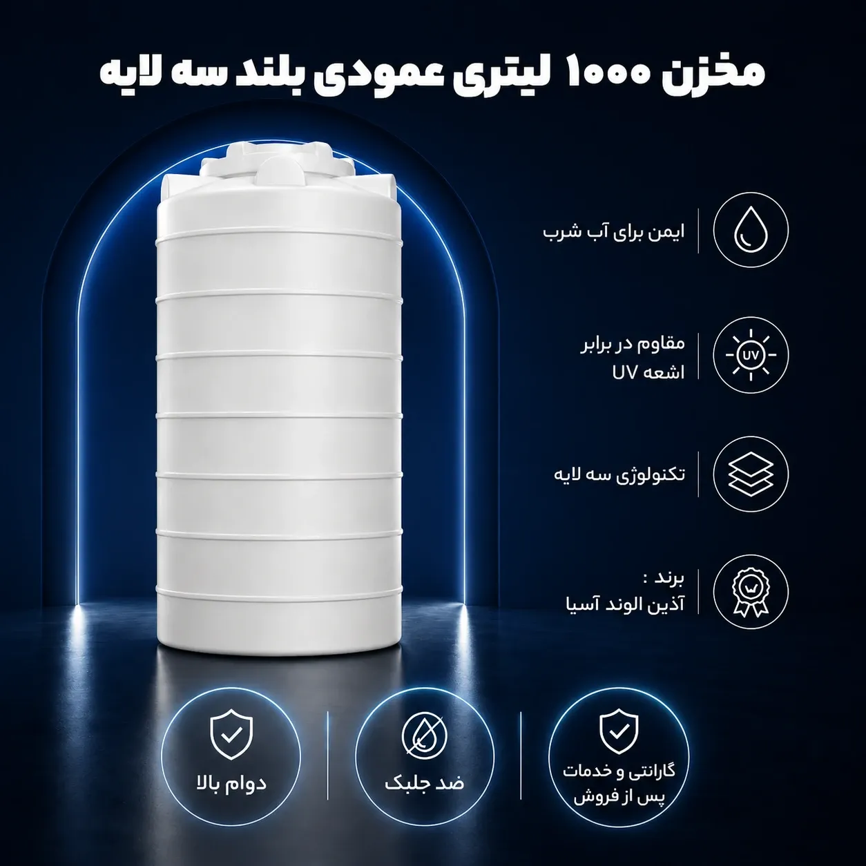 مخزن 1000 لیتری عمودی بلند سه لایه