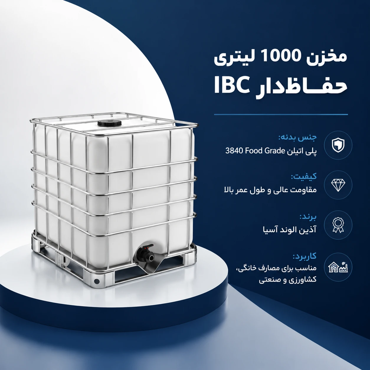 مخزن 1000 لیتری حفاظ دار (IBC)
