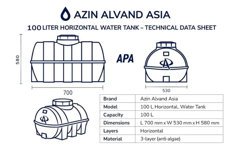 دیتاشیت منبع 100 لیتری افقی
