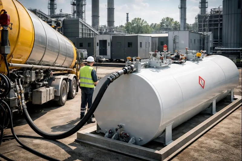 ریختن گازوئیل در مخزن صنعتی