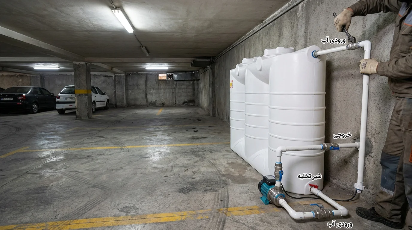 مخزن آب کتابی آسان&zwnj;رو در فضاهای کوچک و کم&zwnj;ارتفاع