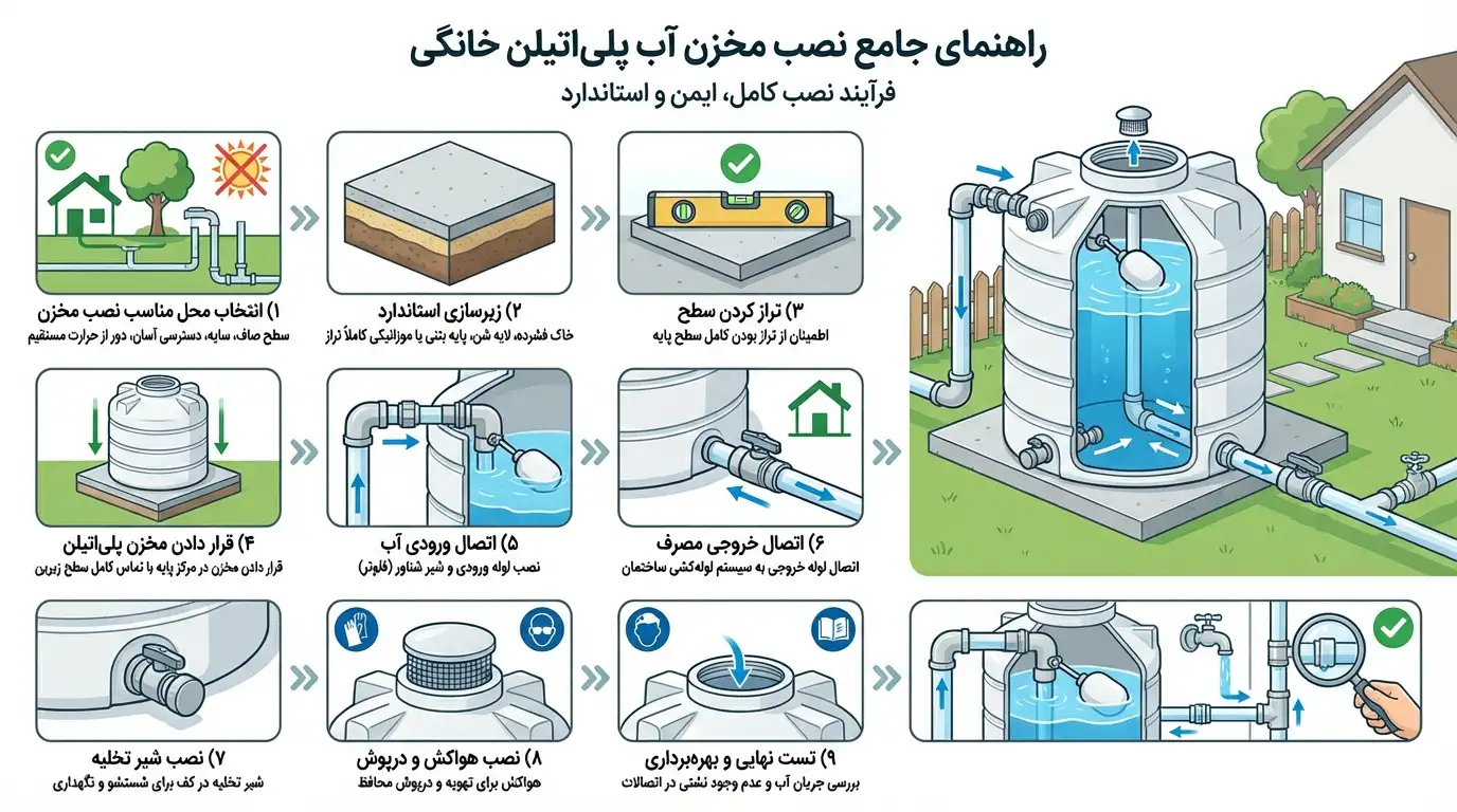 نحوه نصب منبع آب برای یک واحد مسکونی + حجم مناسب مخزن