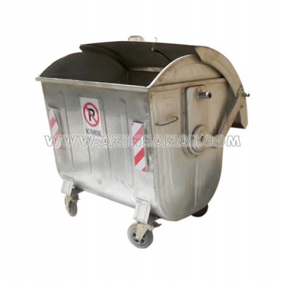 سطل زباله فلزی شهرداری 1100 لیتری قوس دار با درب بارانی (ورق 1.5)