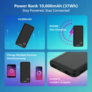 پاور بانک 10000 فیلیپس PHILIPS مدل DLP1812PB توان 20 وات
