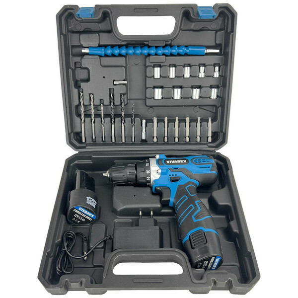 دریل پیچ گوشتی شارژی ویوارکس مدل VR12V-2A-BLUE مجموعه 28 عددی