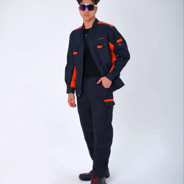 لباس کار پروشات مدل سهند سرمه‌ ای نارنجی