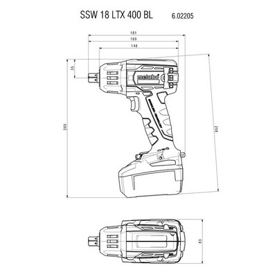 آچار بکس شارژی متابو مدل SSW 18 LTX 400 BL