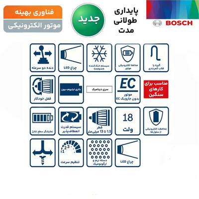 دریل شارژی چکشی بوش مدل GSB 18V-50 EC Motor 5َAh + 4 Extra