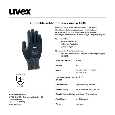دستکش ایمنی UVEX مدل Unilite 6605