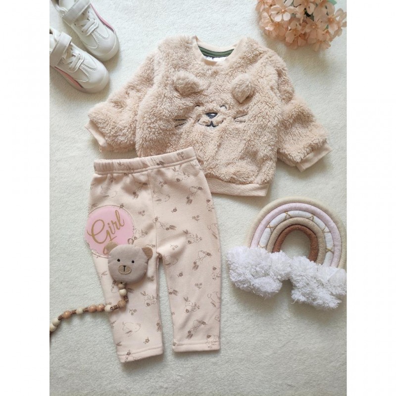 ست بلوز شلوار پولیشی کرم