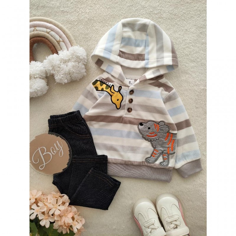 ست دوتیکه هودی شلوار زرافه و ببر