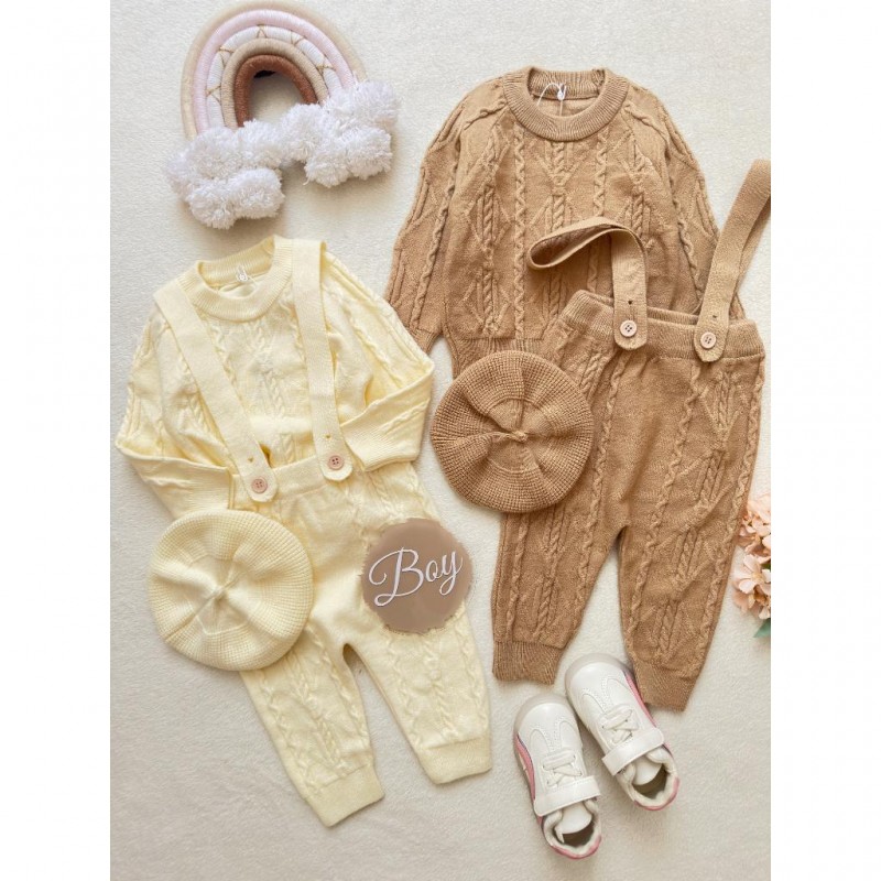 ست بلوز شلوار بافت با کلاه و بند هیکل