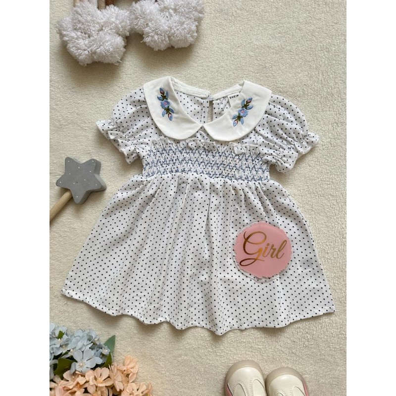 پیراهن خالدار اسموک دوزی