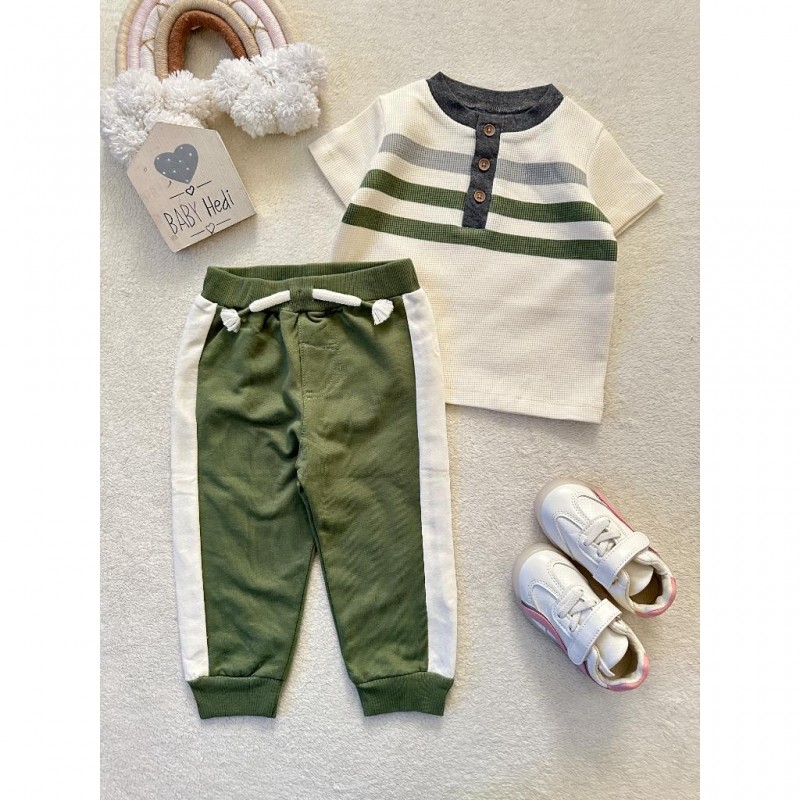 ست بلوز شلوار پسرانه یقه دکمه دار