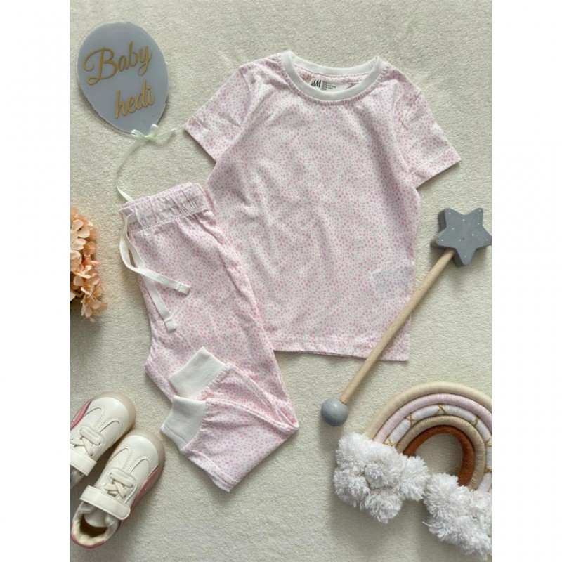 ست تیشرت و شلوار خالدار صورتی